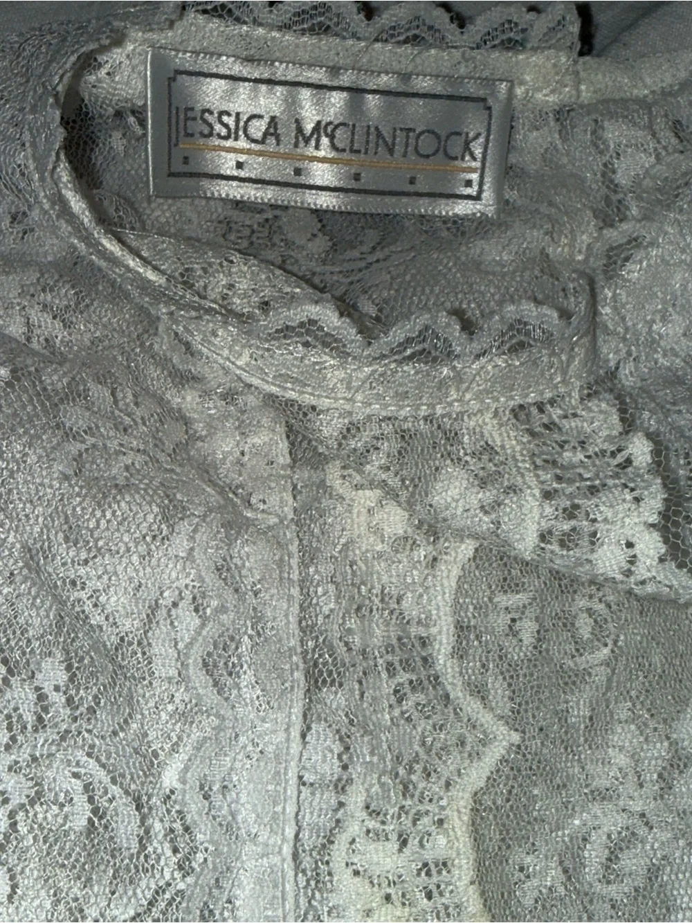 Vintage Jessica McClintock Sheer White Lace Long Sleeve Dress - Picture 6 of 10